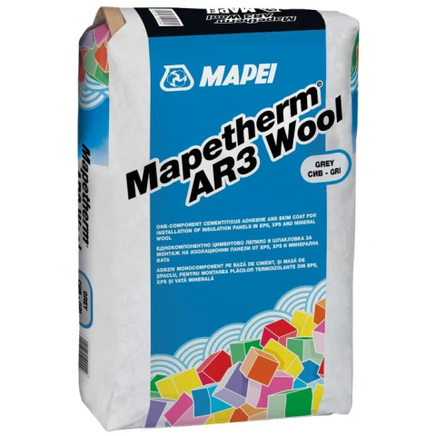 Adeziv termosistem - Adeziv polistiren si vata minerala, Mapei Mapetherm AR3 Wool, exterior