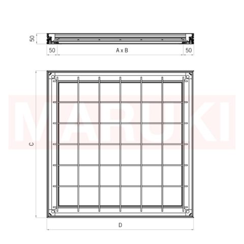 Capac de acces placabil ACO AL UNIFACE Shallow, etans, pentru interior, dimensiune utila  600x600mm, inaltime 50mm, din aluminiu [2]