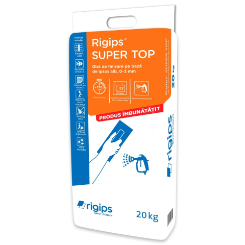 Pe baza de ipsos - Glet de finisare pe baza de ipsos, alb, Rigips Super Top, 20 kg