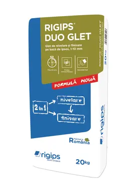 Pe baza de ipsos - Glet de nivelare si finisare, alb, pe baza de ipsos, Rigips Duo Glet, 20 kg