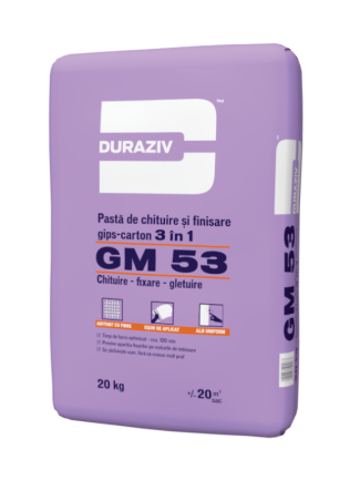 Finisare Gips Carton - Pasta alba 3 in 1 chituire, lipire si finisaj gips-carton, Duraziv GM53 - 25kg