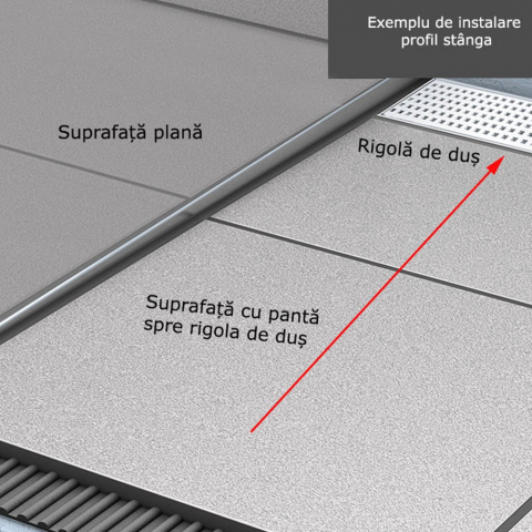 Profil din inox pentru compensare panta dus, ACO ShowerStep, stanga, lungime 990mm, inaltime 15mm, finisaj mat [1]