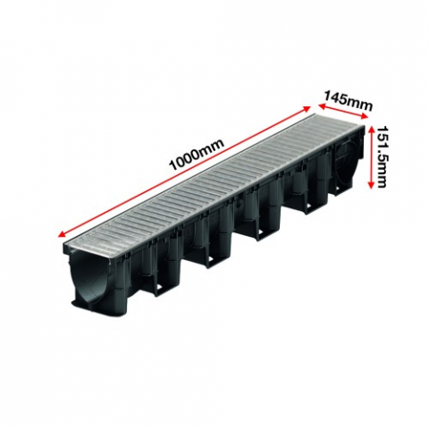 Rigola ACO Galaline PP, Lxlxh=100x14.5x15.15cm, grătar pietonal oțel zincat, A15 [1]