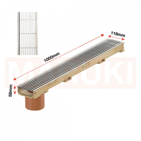 Rigola ACO Self Euroline 60 din beton cu polimeri, cu inaltime redusa, gratar cu profile triunghiulare din inox, lungime 100cm, DN100 [1]