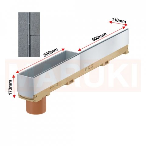 Rigola ACO Self Euroline 60 din beton cu polimeri, cu inaltime redusa, gratar tip fanta h=10.5cm si element de revizie din inox, lungime 100cm, DN100 [1]