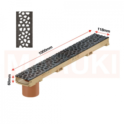 Rigola ACO Self Euroline 60 din beton cu polimeri, cu inaltime redusa, gratar tip Voronoi din fonta culoare Diamant, lungime 100cm, DN100 [1]