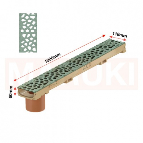 Rigola ACO Self Euroline 60 din beton cu polimeri, cu inaltime redusa, gratar tip Voronoi din fonta culoare Malachite, lungime 100cm, DN100 [1]