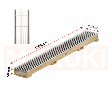 Rigola ACO Self Euroline 60 din beton cu polimeri, gratar cu profile triunghiulare din inox, lungime 100cm [1]
