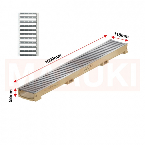 Rigola ACO Self Euroline 60 din beton cu polimeri, gratar nervurat din otel zincat natur, lungime 100cm [1]