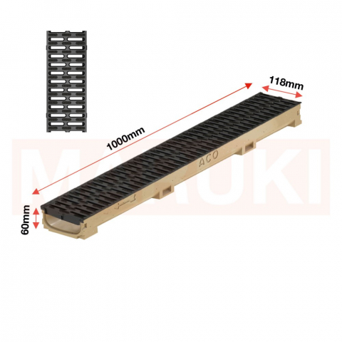 Rigola ACO Self Euroline 60 din beton cu polimeri, gratar nervurat din polipropilena, antiderapant, lungime 100cm [1]