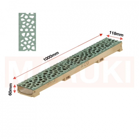 Rigola ACO Self Euroline 60 din beton cu polimeri, gratar tip Voronoi din fonta culoare Malachite, lungime 100cm [1]
