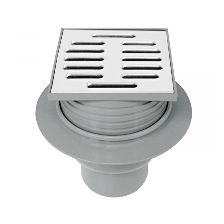 Sisteme colectare apa - Sifon pardoseala RUG Self cu inaltime reglabila, iesire verticala DN75, gratar din otel inoxidabil 102.5 x 102.5 mm