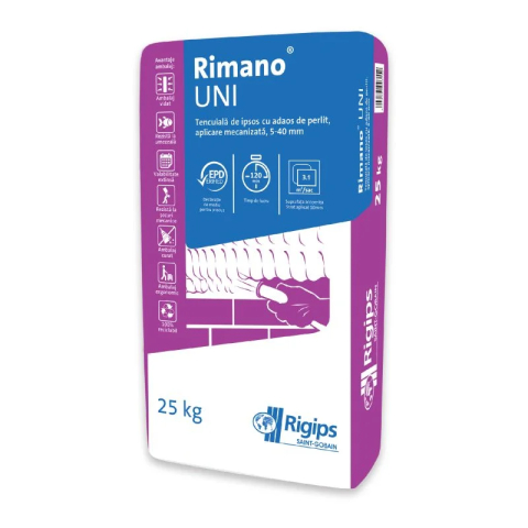 Tencuieli - Tencuiala pe baza de ipsos pentru interior cu aplicare mecanizata Rimano Uni