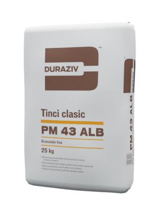 Fine pe baza de ciment - Tinci clasic ALB (tencuială fină) pe bază de ciment alb Duraziv PM43 Alb