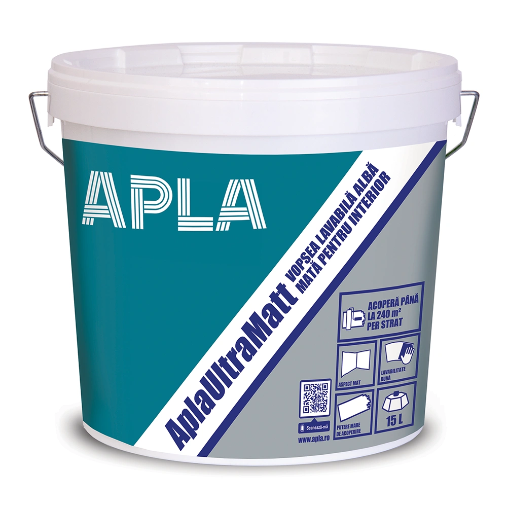 Vopseluri - Vopsea lavabila interior, Apla Ultra Matt, alba, mata, 25 L