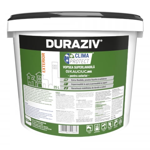 De Exterior - Vopsea superlavabila alba pentru exterior, rezistenta la murdarie si uzura, Duraziv Clima Protect