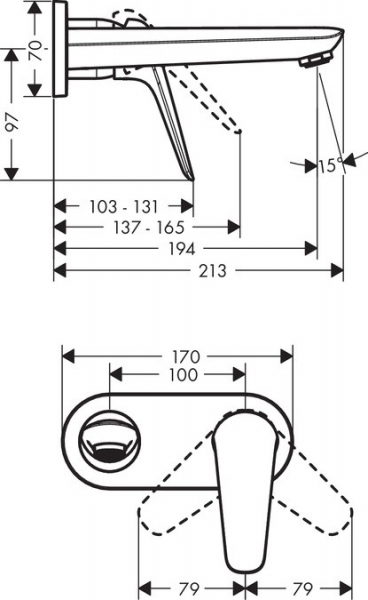Baterie lavoar Hansgrohe Novus de perete, necesita corp ingropat [2]