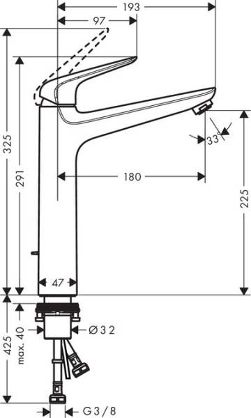 Baterie lavoar Hansgrohe Novus 230 pentru lavoare tip bol, ventil pop-up [3]