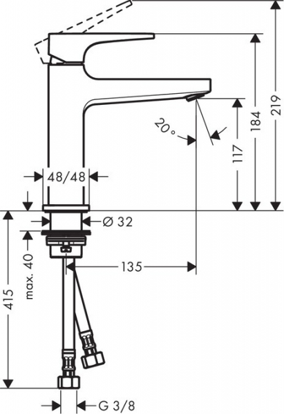 Baterie lavoar Hansgrohe Metropol 110, ventil push-open cu levier decupat [2]