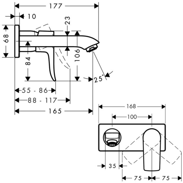 Baterie lavoar Hansgrohe Metris 165 de perete, montaj incastrat, necesita corp ingropat [2]