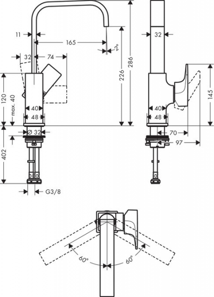 Baterie lavoar Hansgrohe Metropol 230 inalta, ventil push-open [2]