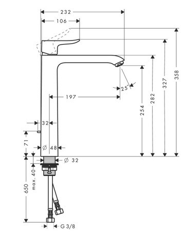 Baterie lavoar Hansgrohe Metris 260, ventil pop-up, pentru lavoar tip bol, crom [2]