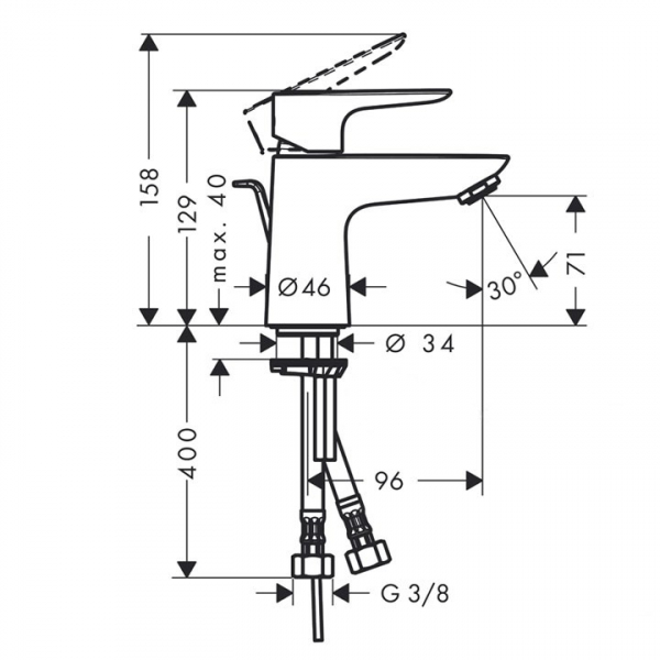 Baterie lavoar Hansgrohe Talis E 80, ventil push-open [2]