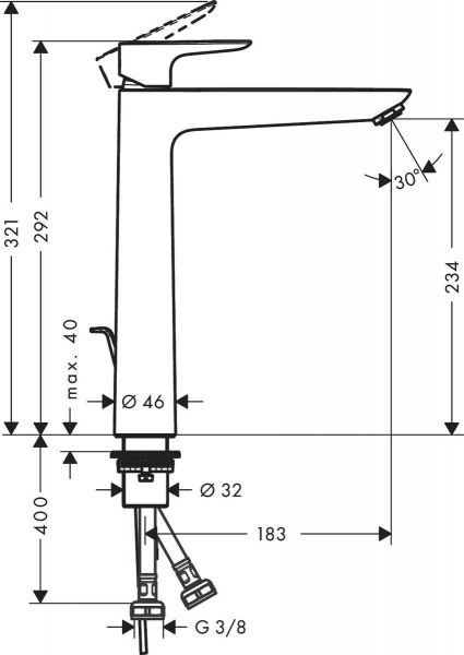 Baterie lavoar Hansgrohe Talis E 240, ventil pop-up, pentru lavoar tip bol, alb mat [2]