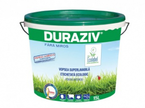 Vopsele si tencuieli - DURAZIV FĂRĂ MlROS ECOLABEL, cu Kauciuc VOPSEA SUPER LAVABILĂ ALBĂ ŞI BAZĂ DE COLORARE
