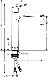 Baterie lavoar Hansgrohe Focus 230 pentru lavoar tip bol, fara ventil, crom [1]