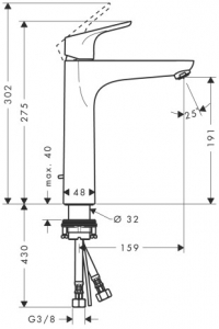 Baterie lavoar Hansgrohe Focus 190, ventil pop-up, pentru lavoar tip bol, crom [1]