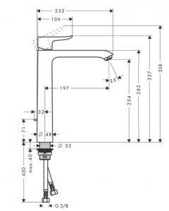 Baterie lavoar Hansgrohe Metris 260, ventil pop-up, pentru lavoar tip bol, crom [1]
