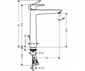 Baterie lavoar Hansgrohe Talis E 240, ventil pop-up, pentru lavoar tip bol, crom [1]