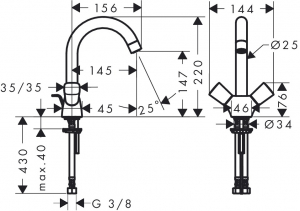 Baterie lavoar Hansgrohe Logis cu dubla-comanda, ventil pop-up [1]