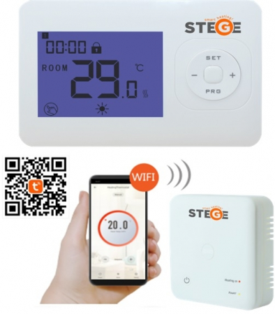 Termostat programabil, Wireless, LCD, iluminare LED, Stege WT200 WI-FI, control prin telefon. [0]