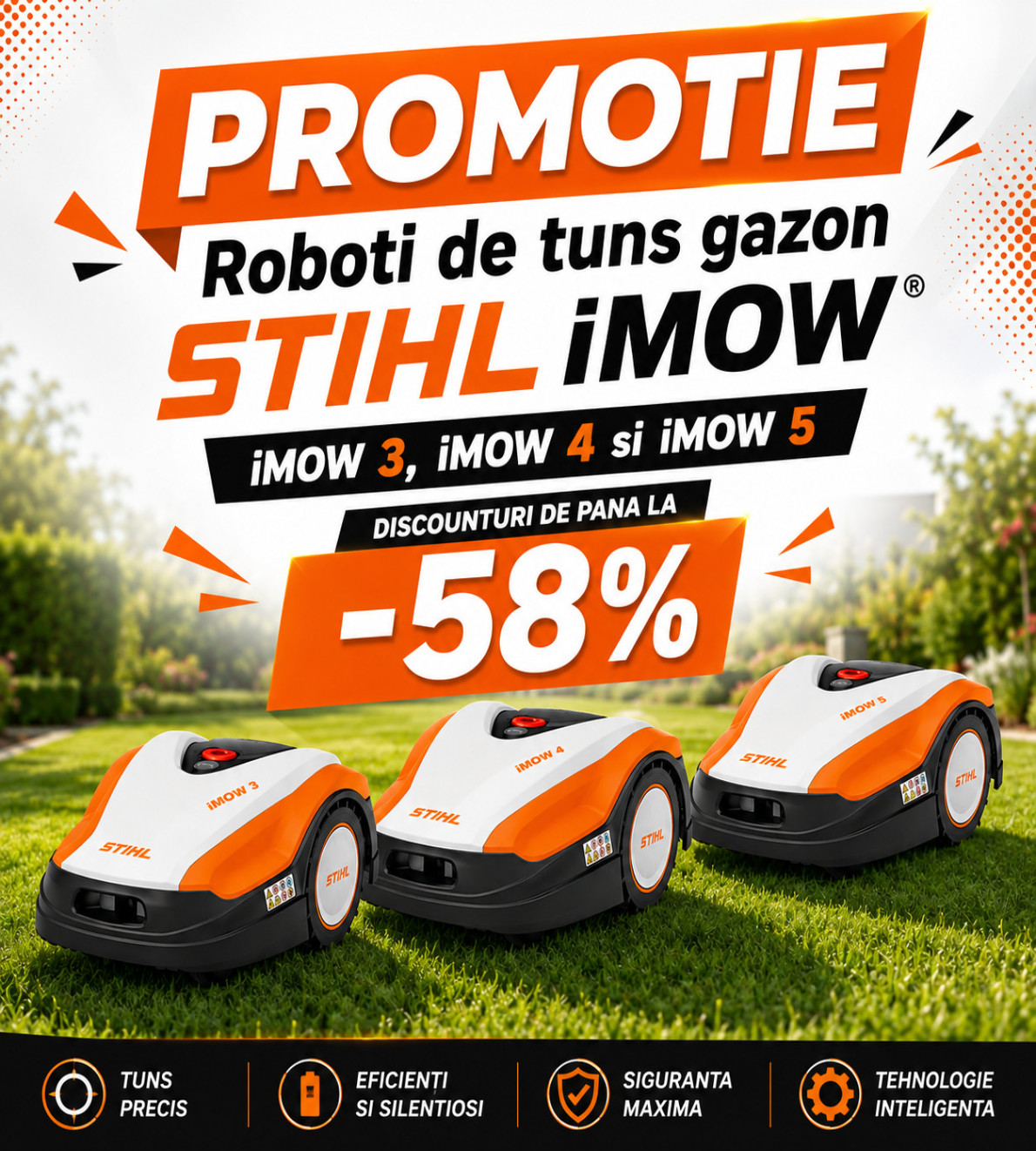 Promotie roboti tuns iarba Stihl iMOW 3, 4 si 5