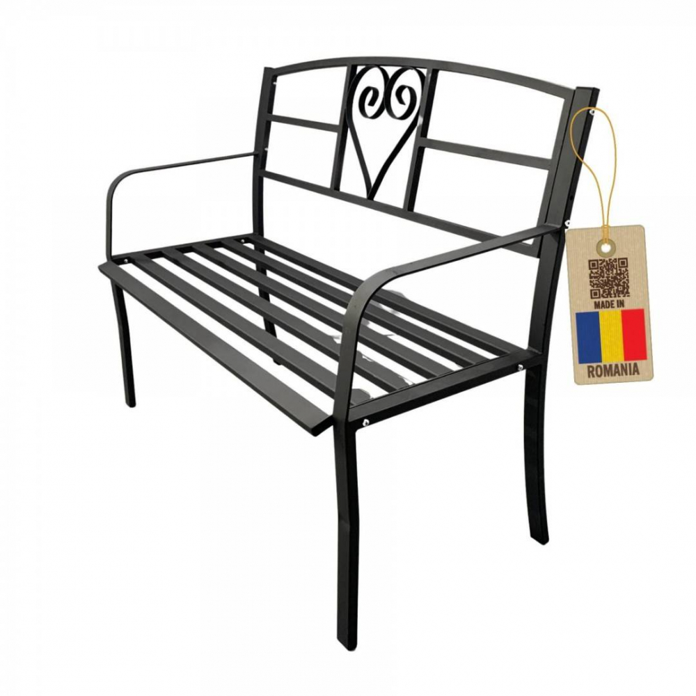 Banca metalica pentru gradina VivaTechnix VMD-1049, 121 x 55 x 98 cm, Negru [6]