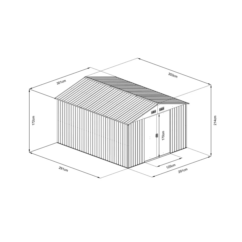 Casuta de gradina / Magazie pentru depozitare HECHT 10x10 PLUS, usa dubla, metal, gri, 291 x 291 x 214 cm [2]