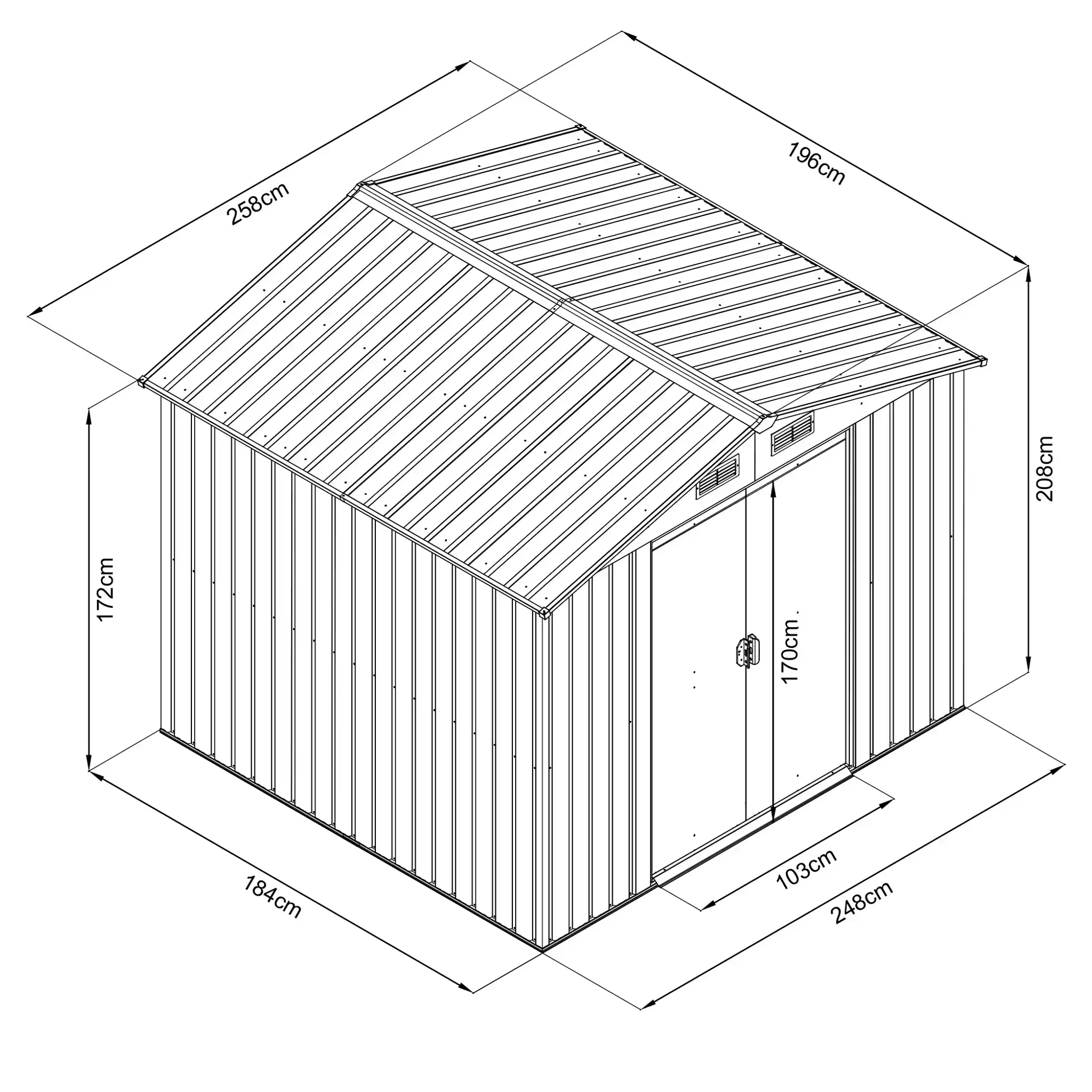 Casuta de gradina / Magazie pentru depozitare HECHT 6x8 PLUS, usa dubla, metal, gri, 248 x 184 x 208 cm [2]