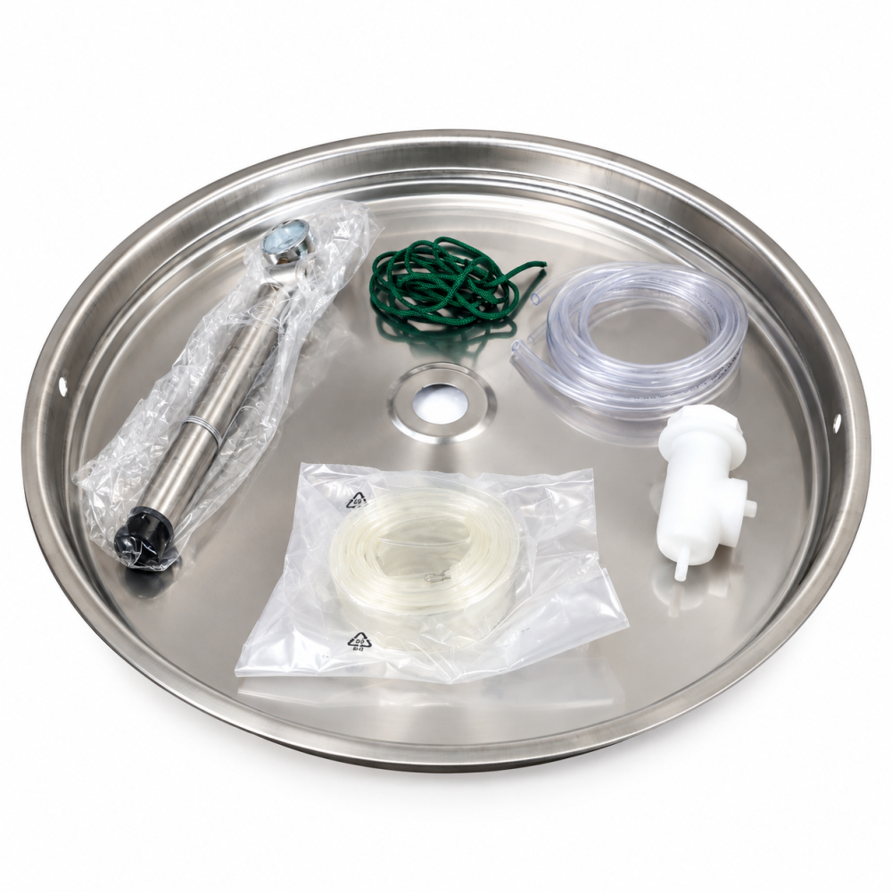 Cisterna inox cu capac flotant pneumatic, fund conic, picioare sudate si 2 robineti PREMIUM, 1650 L [2]