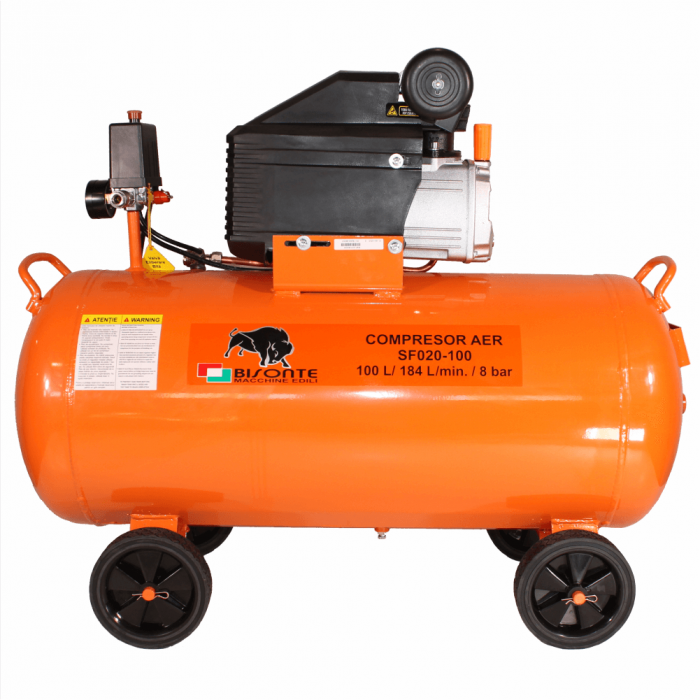 Compresor de aer cu piston Bisonte SF020-100, 100 L, 8 bar, 187 L/min, 2 CP, monofazat [2]