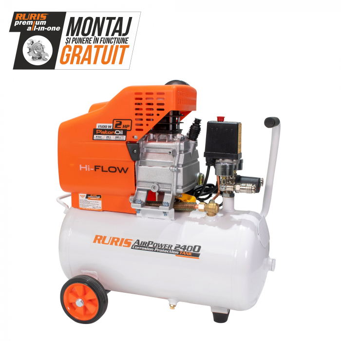 Compresor de aer cu piston Ruris AirPower 2400, 24 L, 8 bar, 180 L/min, 2 CP, monofazat [2]