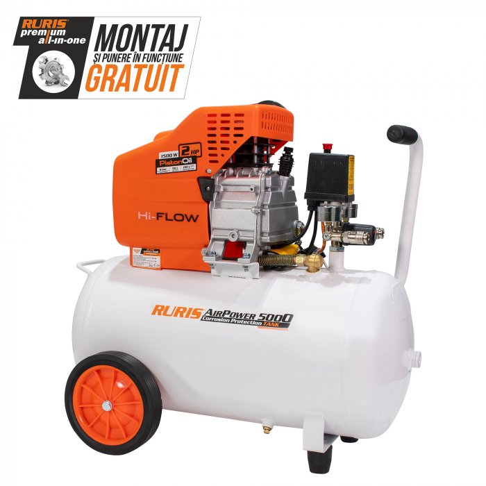 Compresor de aer cu piston Ruris AirPower 5000, 50 L, 8 bar, 180 L/min, 2 CP, monofazat [2]