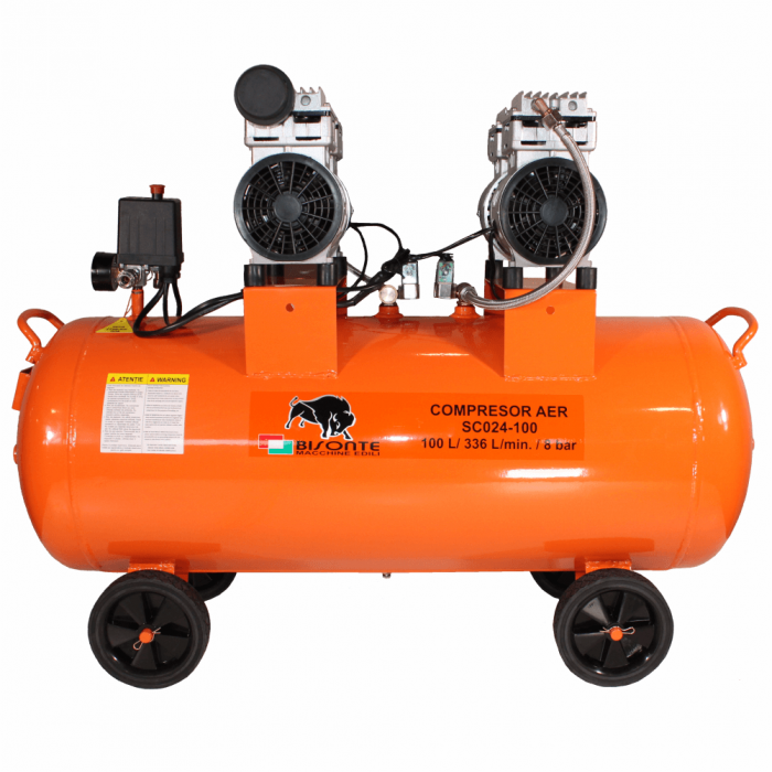 Compresor de aer fara ulei Bisonte SC024-100, 100 L, 8 bar, 336 L/min, 2x1.2 CP, monofazat [2]