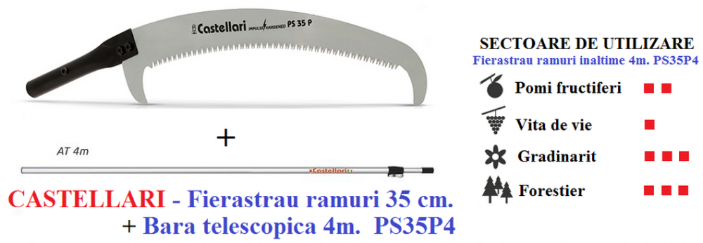 Fierastrau ramuri 35 cm cu bara telescopica 4 m Castellari PS35P4 + AT 4M [3]