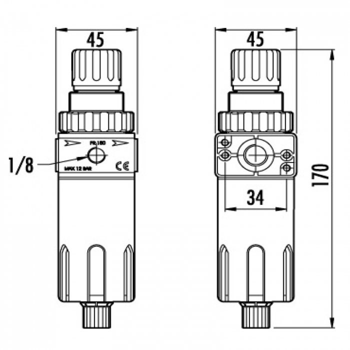 Filtru condens cu regulator de presiune si manometru GAV FR-180, 1/4" [2]