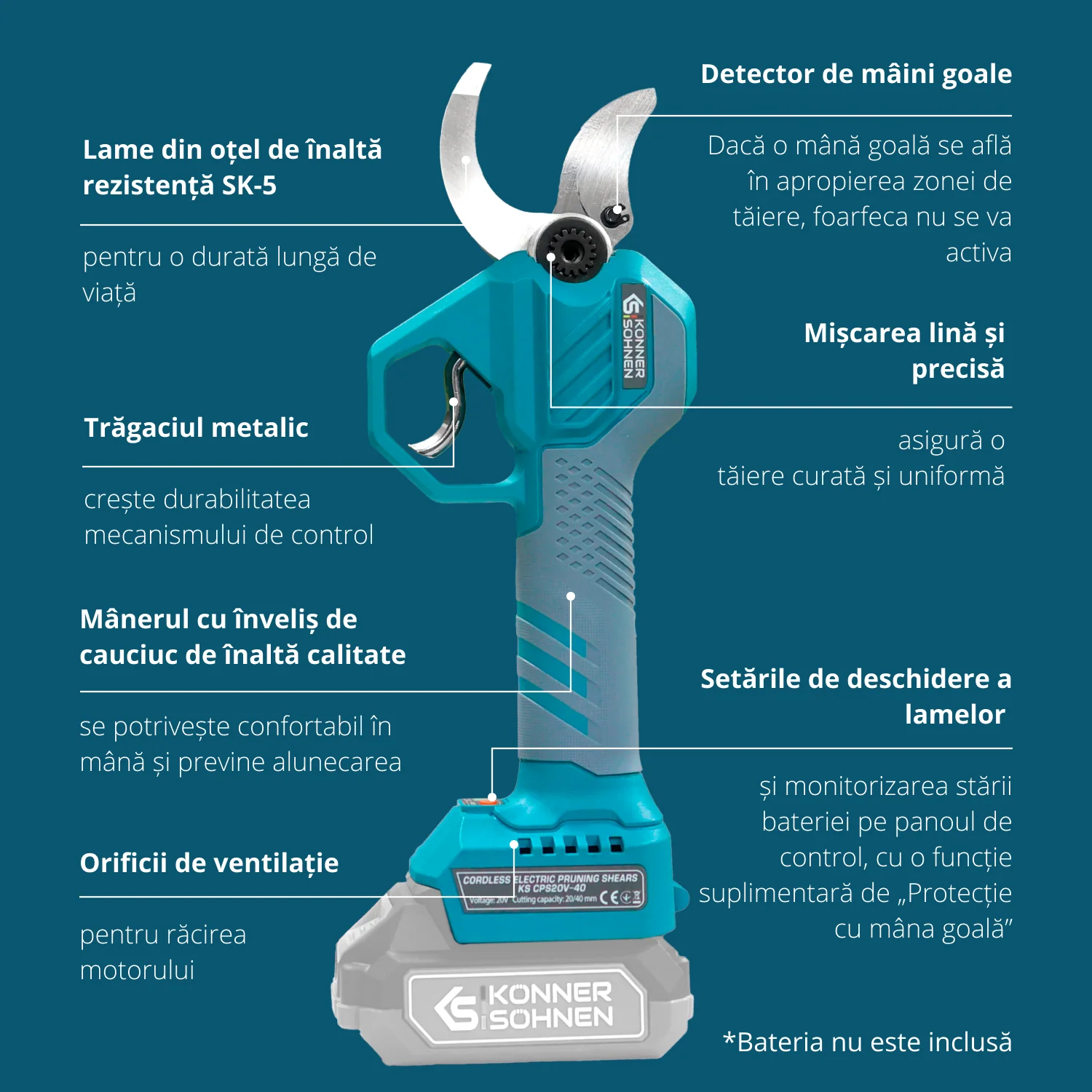 Foarfeca de gradina cu acumulator Konner & Sohnen KS CPS20V-40, 20 V, max. 40 mm, fara acumulator in set (Solo) [6]