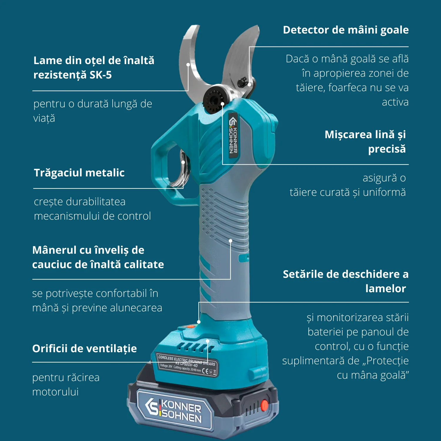 Foarfeca de gradina cu acumulator Konner & Sohnen KS CPS20V-40 CASE, 20 V, 2 Ah, max. 40 mm [6]