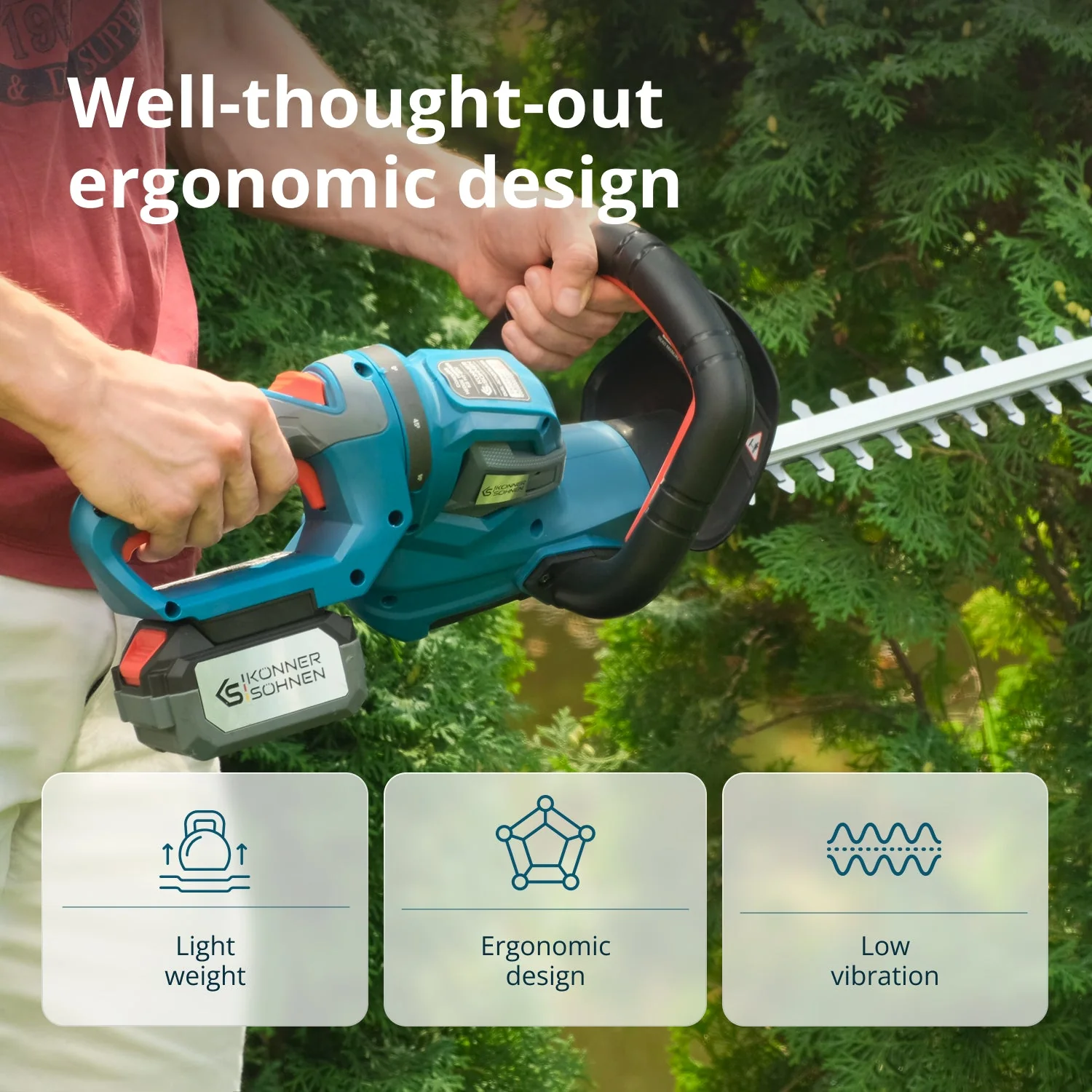 Foarfeca tuns gard viu cu acumulator Konner & Sohnen KS HT-20V, 20V, 55 cm, fara acumulator in set (Solo) [5]