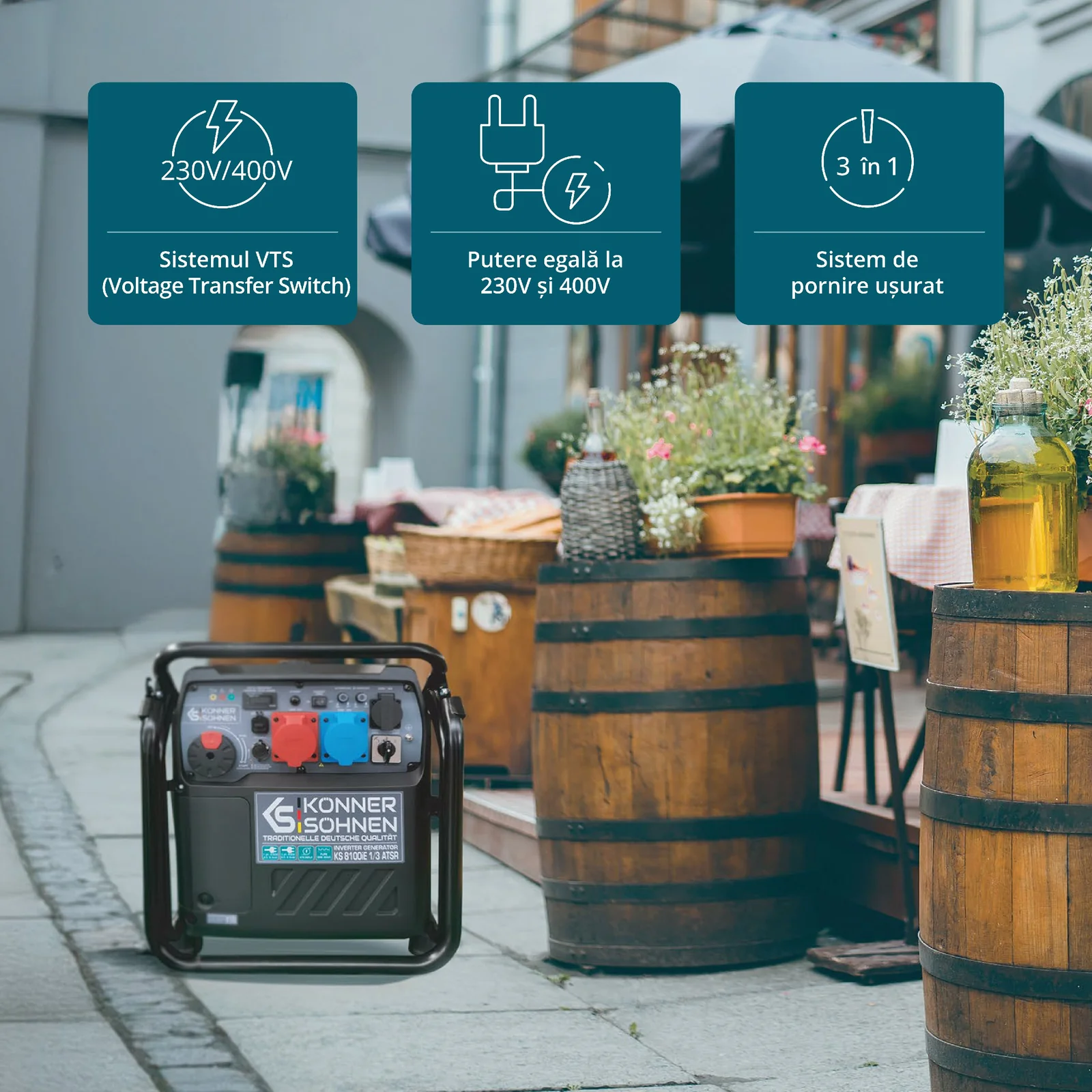 Generator cu invertor pe benzina Konner & Sohnen KS 8100iE 1/3 ATSR, dual 8.5 kW, monofazat/trifazat, pornire electrica [5]